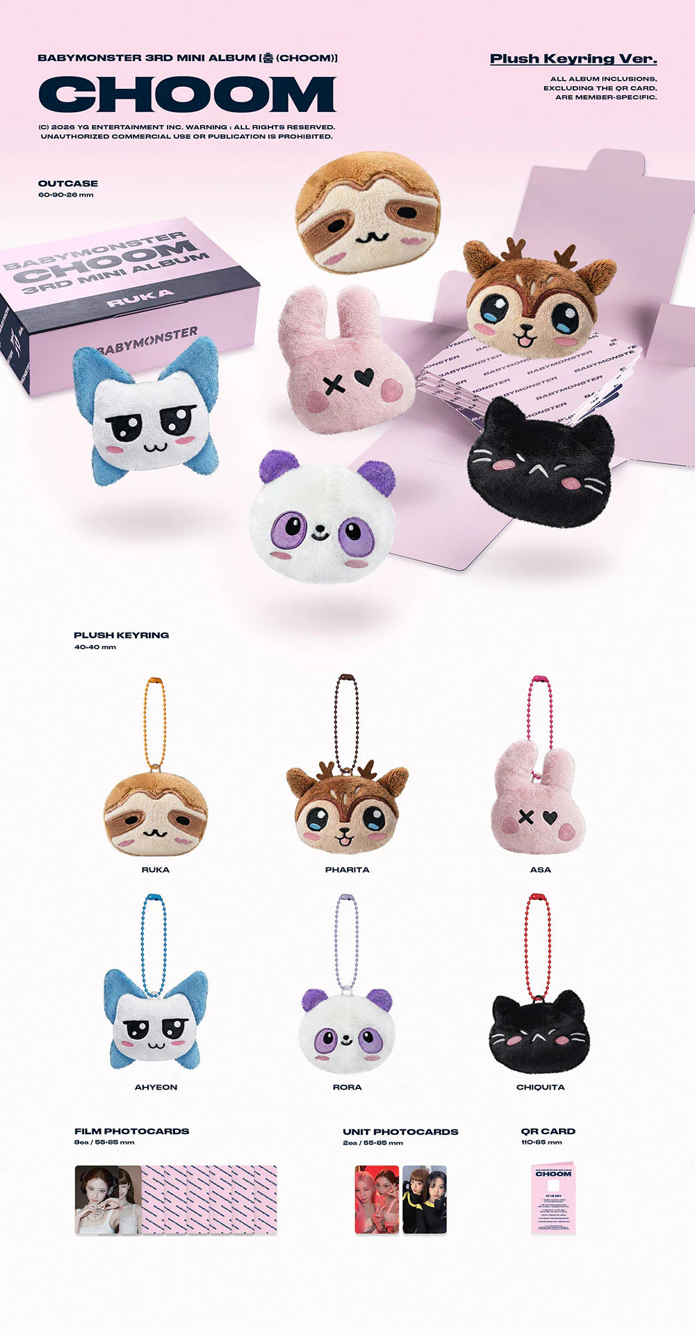 PRE-ORDER - BABYMONSTER CHOOM 3RD MINI ALBUM PLUSH KEYRING Ver.